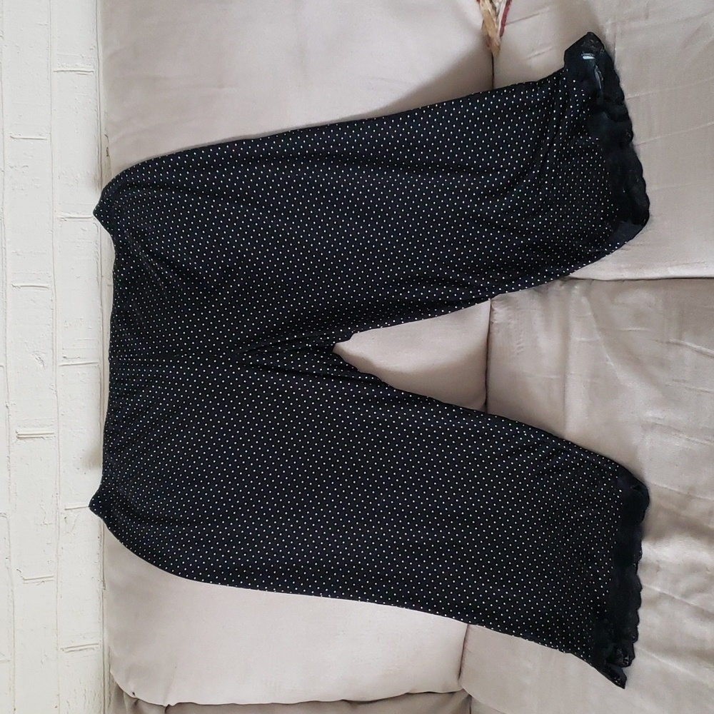 Soft black and white polka dot loung pants with lace bottom
